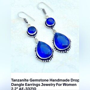 Tanzanite earrings sterling silver pierced dangling 2.2" Artisan India